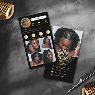 Glitter Gold Instagram Photo Collage Hair Braiding Business Card