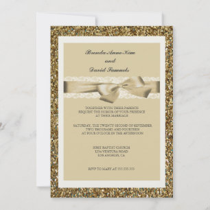 Glitter Gold Lace Wedding Invitation