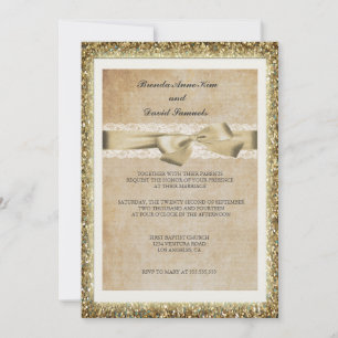 Glitter Gold Lace Wedding Invitation