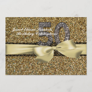 Glitter Gold Lace Woman 50th Birthday Invitation