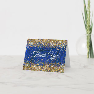 Glitter Gold Lapis Lazuli 50th Birthday Thank You Card