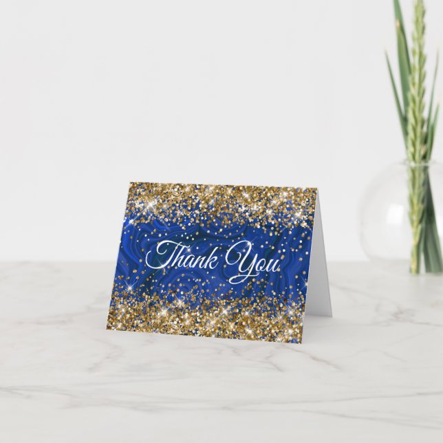 Glitter Gold Lapis Lazuli 50th Birthday Thank You Card (Front)