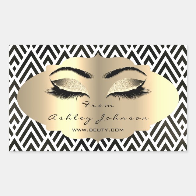 Glitter Gold Lash Eyes From Black White Chevron Rectangular Sticker (Front)