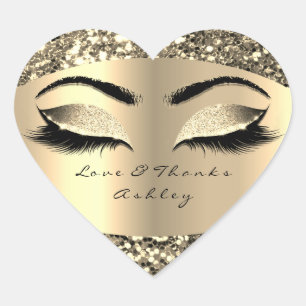 Glitter Gold Lash Eyes Love &Thanks Girly Heart Sticker