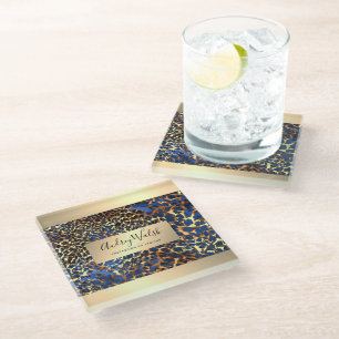 Glitter Gold Luxury Animal Skin Leopard Beauty Glass Coaster