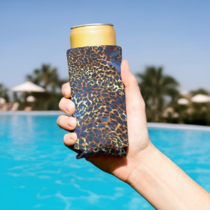 Glitter Gold Luxury Animal Skin Leopard Beauty Seltzer Can Cooler