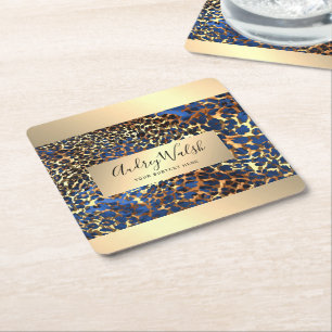 Glitter Gold Luxury Animal Skin Leopard Beauty Square Paper Coaster