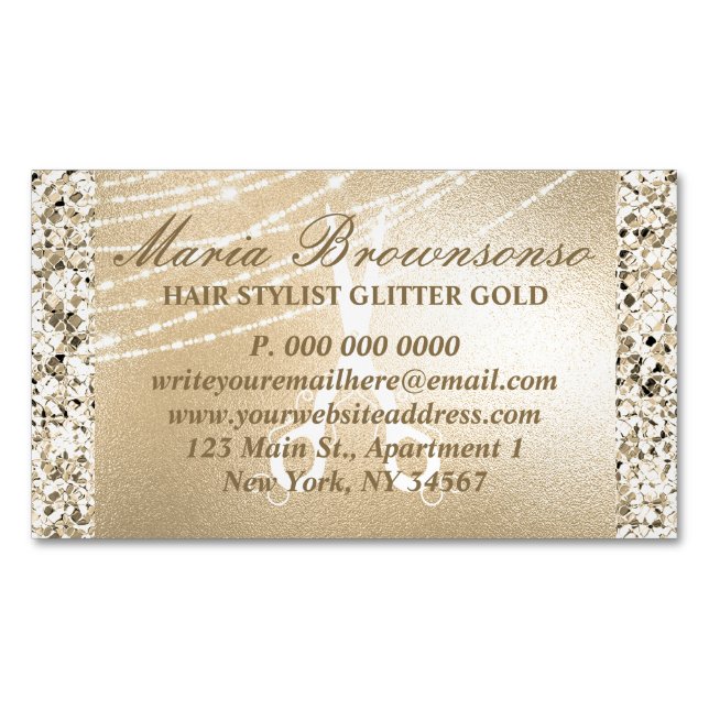 Glitter gold Luxury Scissor sparkle Magnetic Business Card (Front)