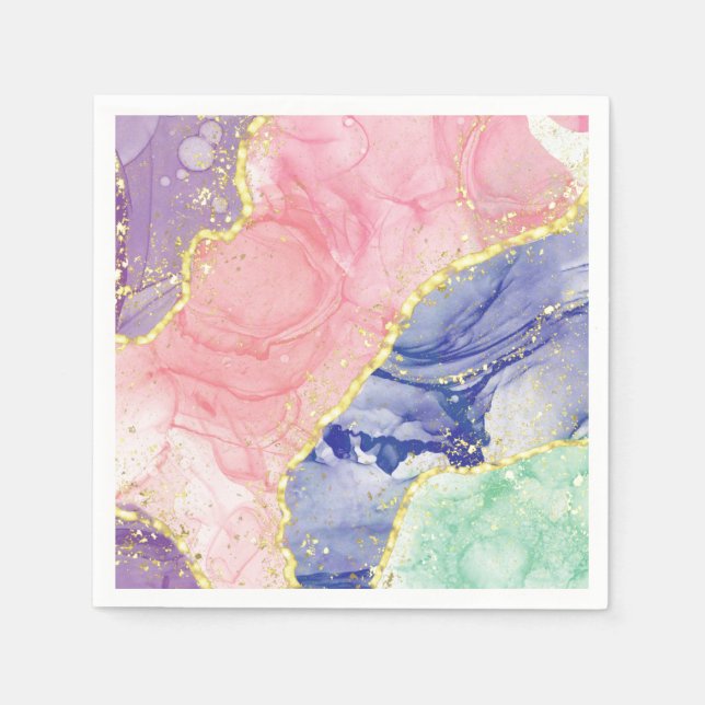 Glitter Gold Marble Pastel Colours Napkin (Front)
