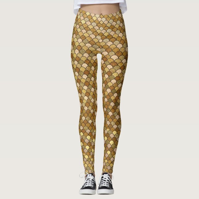 Glitter Gold Mermaid Fish Scales Leggings (Front)