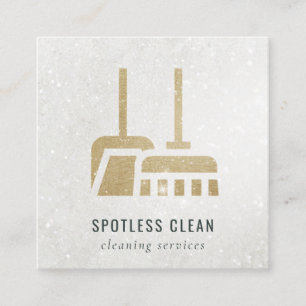 Glitter Gold Ochre Yellow Broom Cleaning Service  Square Business Card
