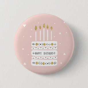 Glitter Gold Pastel Birthday Cake Illustration 6 Cm Round Badge