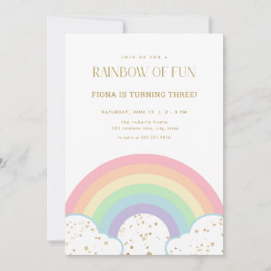 Glitter Gold & Pastel Rainbow Birthday Invitation