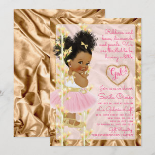 Glitter Gold & Pink Girl Baby Shower Ethnic Invitation