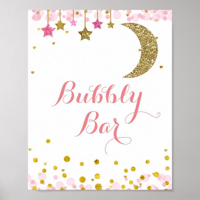 Glitter gold pink moon watercolor Bubbly Bar Sign (Front)