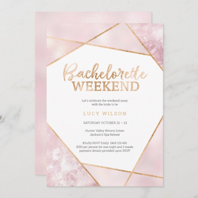 Glitter Gold PinkBachelorette Weekend Invitation (Front/Back)