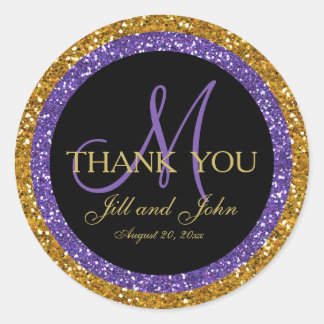 Glitter Gold Purple Wedding Favour Sticker