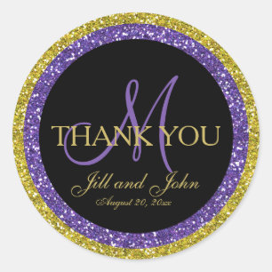 Glitter Gold Purple Wedding Thank You Sticker