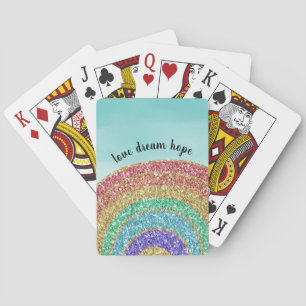 Glitter Gold Rainbow Aqua Watercolor Love Dream Playing Cards