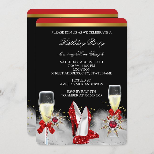 Glitter Gold Red Heels Black Silver Champagne 2 Invitation (Front/Back)