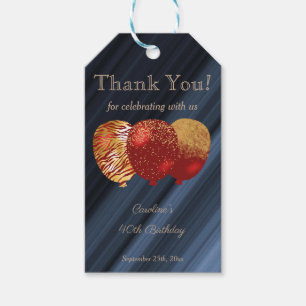 Glitter & Gold Red Party Balloons Thank You Gift Tags