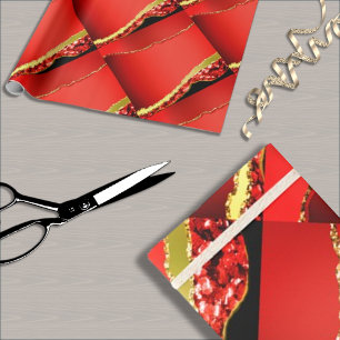Glitter & Gold, Ripped Edge in Red, Wrapping Paper