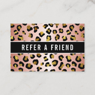 Glitter gold rose leopard Referral Customer Business Card