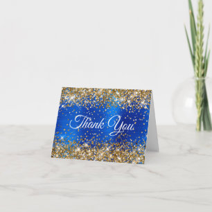 Glitter Gold Royal Blue 40th Birthday Thank You Card