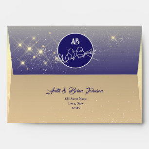 Glitter Gold Royal Blue Wedding Envelope