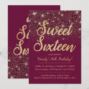 Glitter & Gold, Ruby Sweet 16 Birthday Invitations