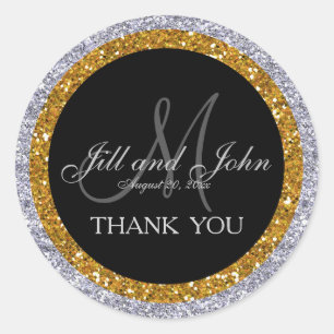 Glitter Gold Silver Wedding Thank You Sticker