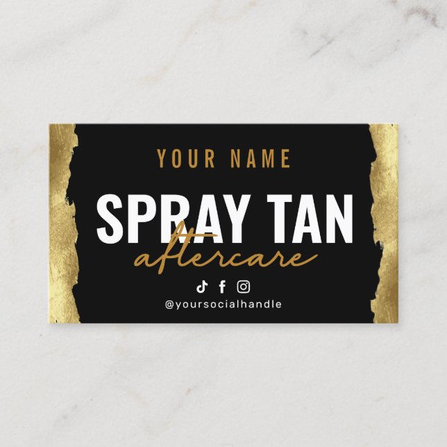 Glitter Gold Spray Tan Instruction Aftercare Card (Front)