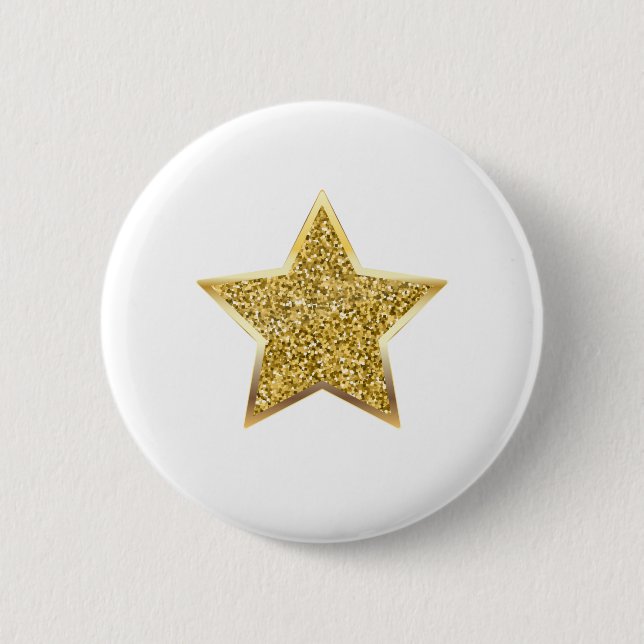 glitter gold star 6 cm round badge (Front)