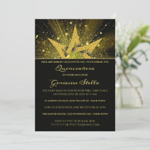 Glitter Gold Star Quinceanera Invitation