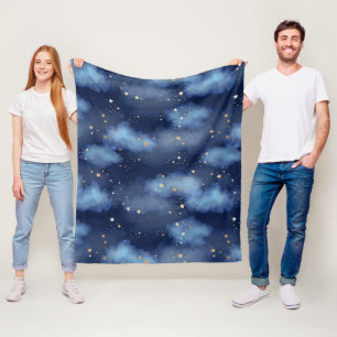 Glitter Gold Stars Dark Blue Sky Pattern Fleece Blanket