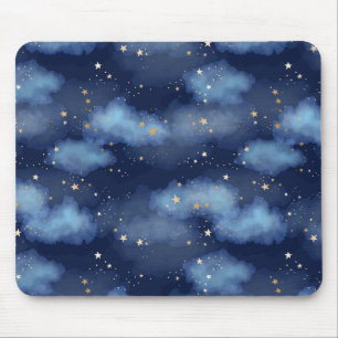 Glitter Gold Stars Dark Blue Sky Pattern Mouse Mat