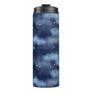 Glitter Gold Stars Dark Blue Sky Pattern Thermal Tumbler