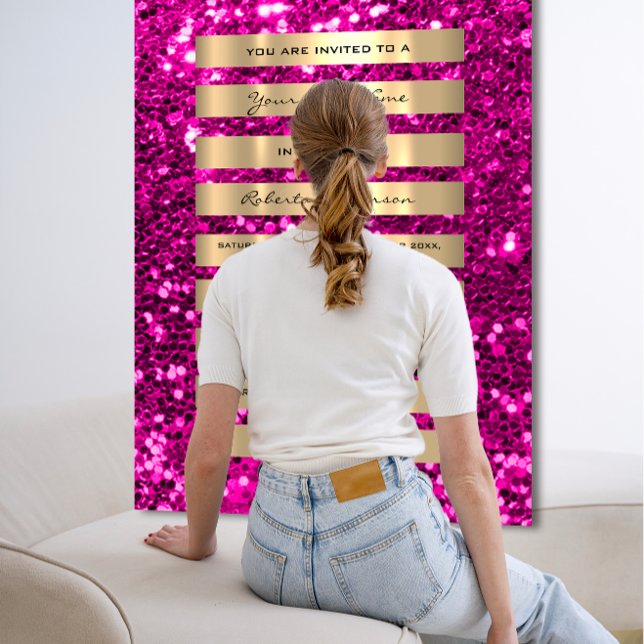 Glitter Gold Stripes Champagne Blush Pink Fuchsia Invitation (Glitter Gold Stripes Champagne Blush Pink Fuchsia Invitation)