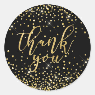 glitter gold thank you classic round sticker