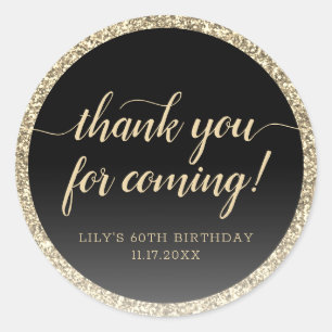 Glitter Gold Thank You For Coming Birthday Party Classic Round Sticker