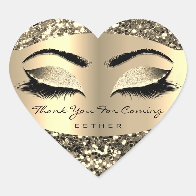 Glitter Gold Thank You For Coming Name Heart Sticker (Front)