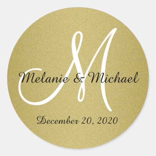 Glitter Gold Wedding Custom Monogram Stickers (Front)