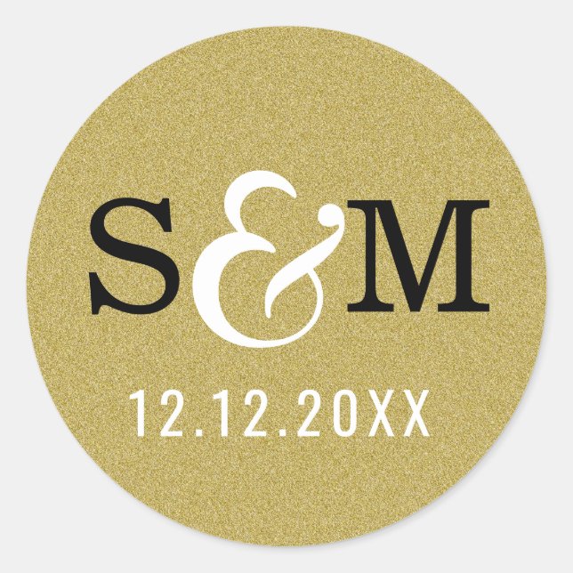 Glitter Gold Wedding Monogram Initials Seals (Front)