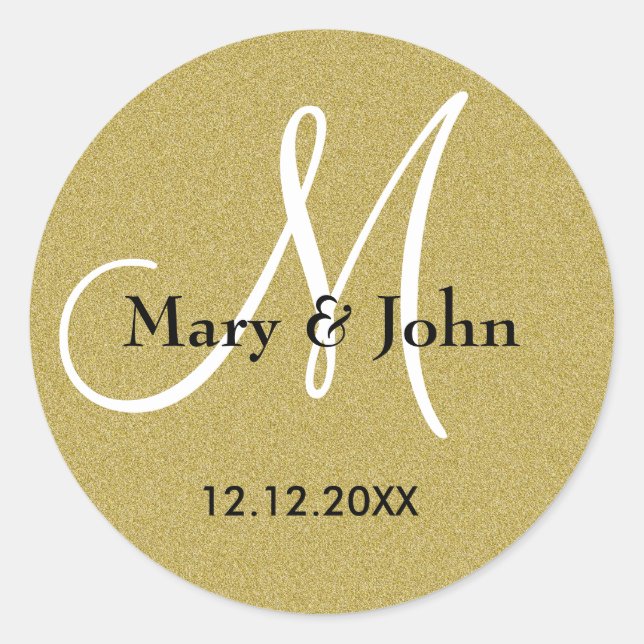 Glitter Gold Wedding Monogram Seals (Front)