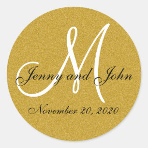 Glitter Gold Wedding Monogram Seals Sticker