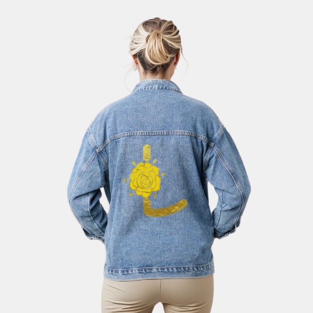 Glitter Gold Yellow Floral Monogram L Womens Denim Jacket (Model)
