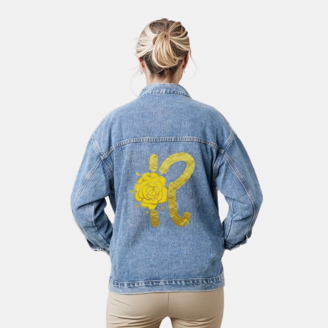 Glitter Gold Yellow Floral Monogram R Womens Denim Jacket (Model)