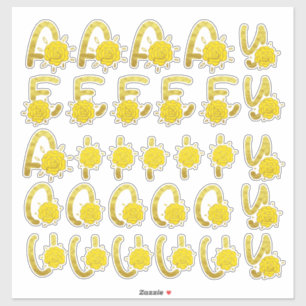 Glitter Gold Yellow Floral Monogram Vowels