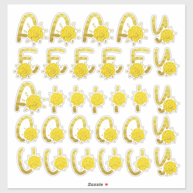 Glitter Gold Yellow Floral Monogram Vowels (Sheet)