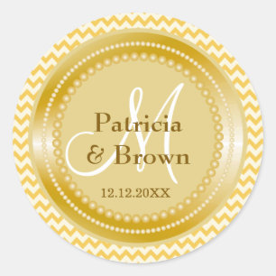 Glitter Gold Yellow Zig Zag Chevron Monogram Classic Round Sticker